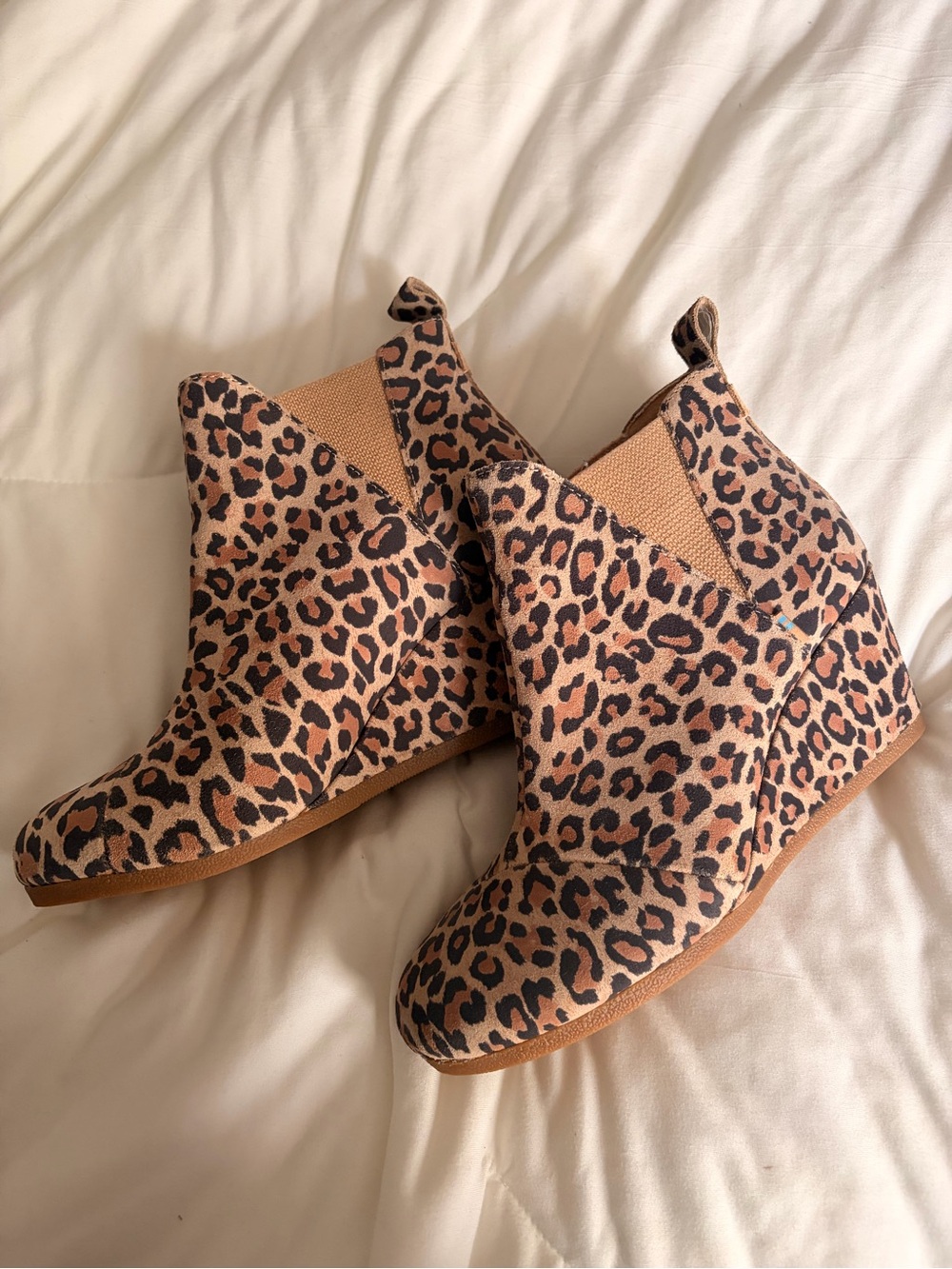 TOMS Leopard Print Wedge Ankle Boots - Tan/Black
